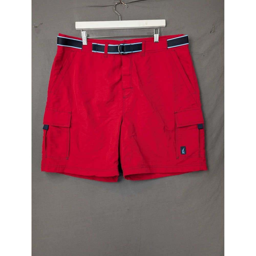 Nautica Mens Red Nylon Cargo Swim Trunks Shorts 38W 6255